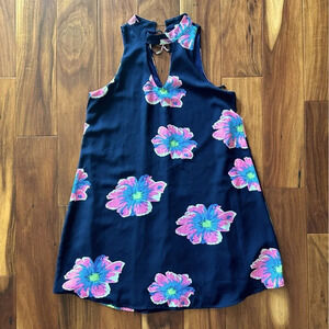 Pink Lily Navy Tank Slip Dress with Pink Floral Pattern size Small
